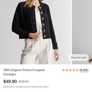 Quince Black Organic Cotton Cropped Cardigan